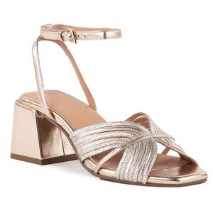 SEYCHELLES GOLD SILVER TENDER FLARED BLOCK HEEL IN GREAT CONDITION (9)
